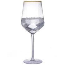 Taça De Vinho Cristal Diamante Martelada Borda Dourada - 600