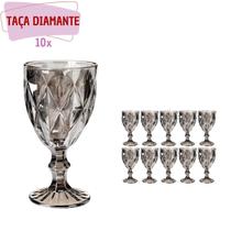 Taça Diamante de Vidro Cinza Metalizada 340ml Água Suco 10Un Taça Diamante de Vidro Cinza Metalizada 340ml Água Suco 10Un