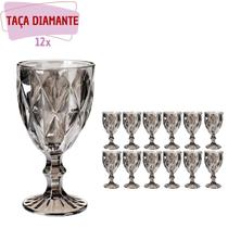 Taça Diamante de Vidro Cinza Metalizada 340ml Água Suco 12Un Taça Diamante de Vidro Cinza Metalizada 340ml Água Suco 12Un
