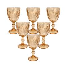 Taça diamond ambar vidro jogo 6 peça 320ml luxo agua suco