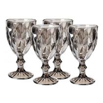 Taça Diamond Cinza Vidro Metalizada 340ml Agua Vinho -4 unid Taça Diamond Cinza Vidro Metalizada 340ml Agua Vinho -4 unid