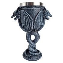 Taça Dois Dragões Resina 180Ml 3D Em Aço Inox Decorativa