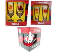 Taça E Copo 300ml De Vidro E Caneca Porcelana 300ml Flamengo