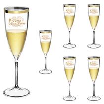 Taça Espumante Ano Novo 170ml Acrílico Borda Dourada 6pçs