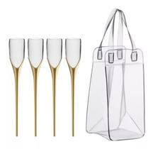 Taça Espumante C/ Haste Dourada Praia 4 Uni + Ice Bag Taça Espumante C/ Haste Dourada Praia 4 Uni + Ice Bag