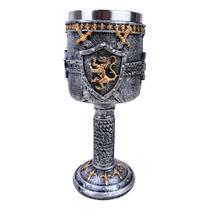 Taça Estilosa Inox Resina Cálice De Brasão Leão Medieval Taça Estilosa Inox Resina Cálice De Brasão Leão Medieval