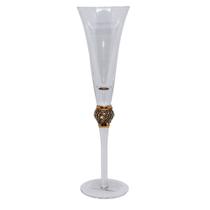 Taça Flauta de Vidro Champagne com Strass Incolor/Ouro 250ml - Unid.