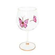 Taça para Gin Cristal Pintada à Mão Borboleta Rosa Taça para Gin Cristal Pintada à Mão Borboleta Rosa