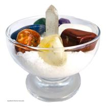 Taça Pedras Dos 7 Chakras Com Ponta De Cristal E Sal Grosso 7cm - EQUILIBRIO Taça Pedras Dos 7 Chakras Com Ponta De Cristal E Sal Grosso 7cm - EQUILIBRIO