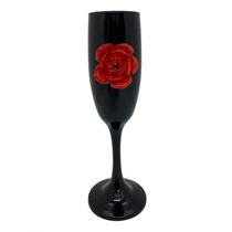 Taça Pomba Gira Negra Com Rosa Vermelha 20 Cm 300 Ml Vidro - Bialluz Presentes