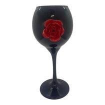 Taça Pomba Gira Negra Com Rosa Vermelha 20 Cm Vidro 400 Ml - Bialluz Presentes