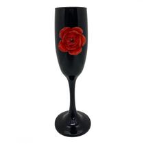 Taça Pomba Gira Negra Rosa Vermelha 20 cm Vidro 300 ml - Bialluz Presentes