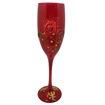 Taça Pomba Gira Rosa Renda Champagne 180ml em Vidro Vermelho