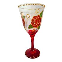 Taça Pomba Gira Transparente Rosa Vermelha Lírio Luxo 365ml Vidro