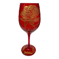 Taça Pomba Gira Vermelha e Rosa Dourada Barone Cristal 490ml