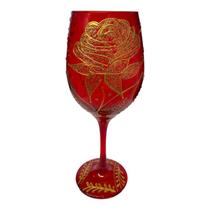 Taça Pomba Gira Vermelha e Rosa Dourada Barone Cristal 490ml - Meta Atacado Taça Pomba Gira Vermelha e Rosa Dourada Barone Cristal 490ml - Meta Atacado