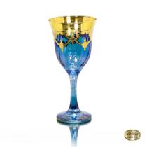 Taça pra Agua Cristal Italiano Azul Guirlandas em Ouro - LUXdécor