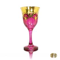 Taça pra Agua Cristal Italiano Rosa Guirlandas em Ouro