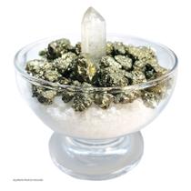 Taça Prosperidade De Pedra Pirita, Ponta De Cristal E Sal Grosso 7cm