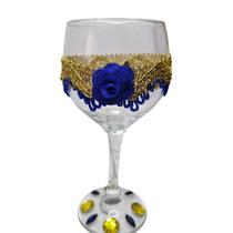 Taça Royal Cigana Santa Sara Azul Flor Vidro 365 Ml