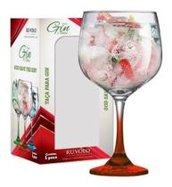 Taça Vidro Bebidas Tipo Gin Tonica Vermelha Gambo Ruvolo 705ml