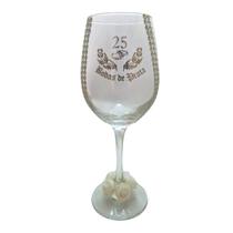 Taça Vidro Bodas De Prata 25 Anos Rosas Casal Vinho
