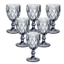 Taça vidro diamond fume jogo 6 peça 320ml luxo agua suco