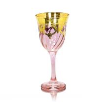 Taça Vinho Cristal Italiano Rosa Guirlandas em Ouro Taça Vinho Cristal Italiano Rosa Guirlandas em Ouro
