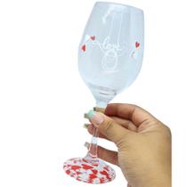 Taça Vinho Estampada Love Namorados com Pé Decorado 385ml