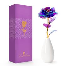 Tacador de flores de rosas artificiais com caixa de presente de vaso de cerâmica Tacador de flores de rosas artificiais com caixa de presente de vaso de cerâmica