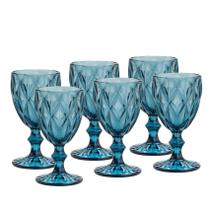 Taças de Água C/6un de Vidro Diamond Azul 325ml - Lyor - lyon