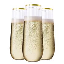 Taças de champanhe de plástico sem haste SUT, 9 onças, aro dourado, 24 unidades