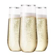 Taças de champanhe de plástico sem haste SUT, pacote com 24, 270 ml, aro prateado