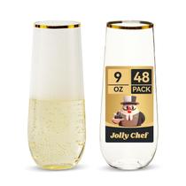 Taças de champanhe JOLLY CHEF de plástico transparente de 9 onças com borda dourada (48)