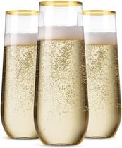 Taças de champanhe Munfix Stemless 270 ml, pacote com 36 unidades, aro dourado