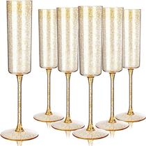 Taças de champanhe YOUBET, pacote com 24 taças de plástico Gold Glitter, 180 ml