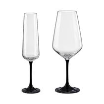 Taças De Cristal Bohemia Para Champanhe e Vinho Sandra Black 12 Peças