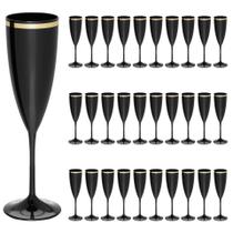 Taças De Espumante Acrílico 170ml 30pcs Borda Dourada Prime