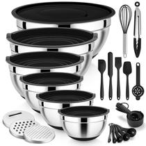 Taças de mistura E-far 25PCS de aço inoxidável com conjunto de tampa hermética