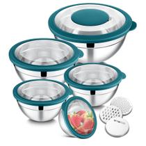 Taças de mistura E-far, conjunto de 5 com tampa de 4,6/2,6/1,5/1/0,7 QT Taças de mistura E-far, conjunto de 5 com tampa de 4,6/2,6/1,5/1/0,7 QT
