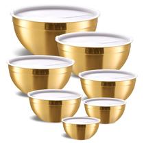 Taças de mistura Moxinox Gold em aço inoxidável, conjunto de 7 com tampas Taças de mistura Moxinox Gold em aço inoxidável, conjunto de 7 com tampas
