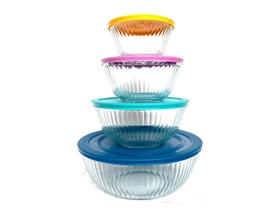 Taças de mistura Pyrex 100+ Years, vidro de 8 peças com tampas Taças de mistura Pyrex 100+ Years, vidro de 8 peças com tampas