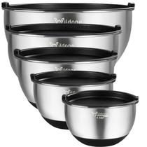 Taças de mistura Wildone em aço inoxidável, conjunto de 5 com tampas de 1,5, 2, 3, 5, 8 L