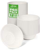 Taças de papel descartáveis Dynta 350mL, 260 pacotes, brancas, biodegradáveis