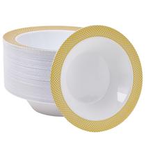 Taças de plástico descartáveis JOLLY CHEF 12 onças (pacote com 50) com borda dourada