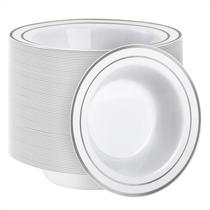 Taças de plástico Goodluck, pacote com 100 ml de sopa descartável de 350 ml com borda prateada