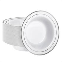 Taças de plástico Goodluck, pacote com 50 ml, sopa descartável, borda prateada