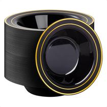 Taças de plástico Goodluck, pacote de 100, 350 ml com borda dourada para sopa Taças de plástico Goodluck, pacote de 100, 350 ml com borda dourada para sopa