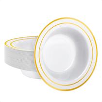 Taças de plástico Goodluck, pacote de 25, 350 ml com borda dourada descartáveis Taças de plástico Goodluck, pacote de 25, 350 ml com borda dourada descartáveis