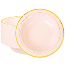 Taças de plástico Nervure, pacote com 50, rosa com borda dourada, 350 ml